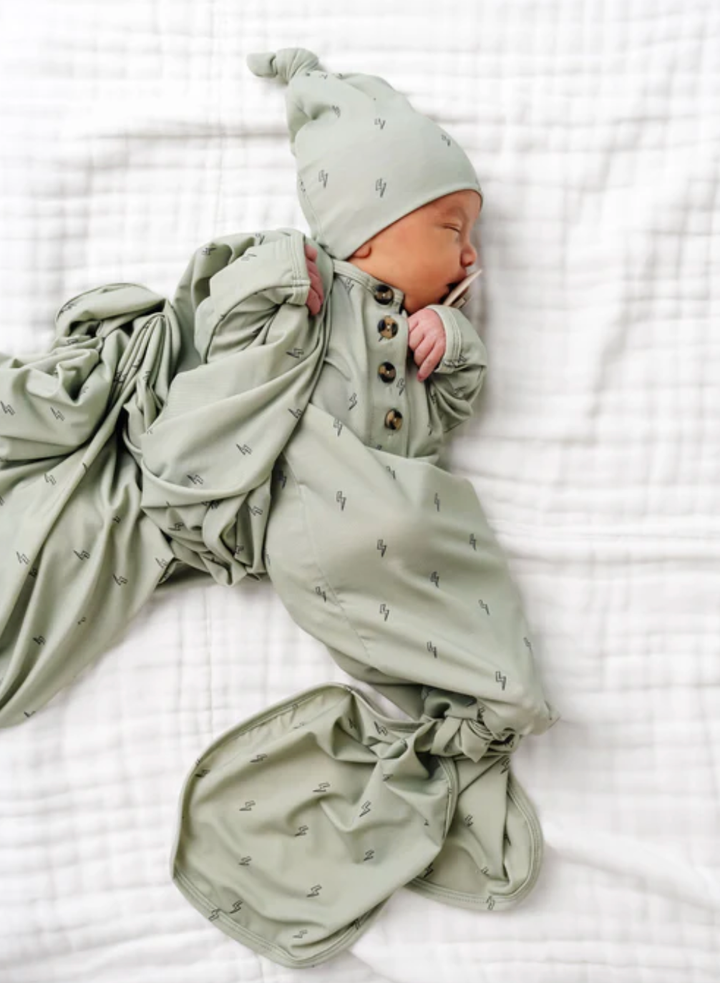 Lou Lou & Co - Infant Nash Knotted Gown in Green with Bolts