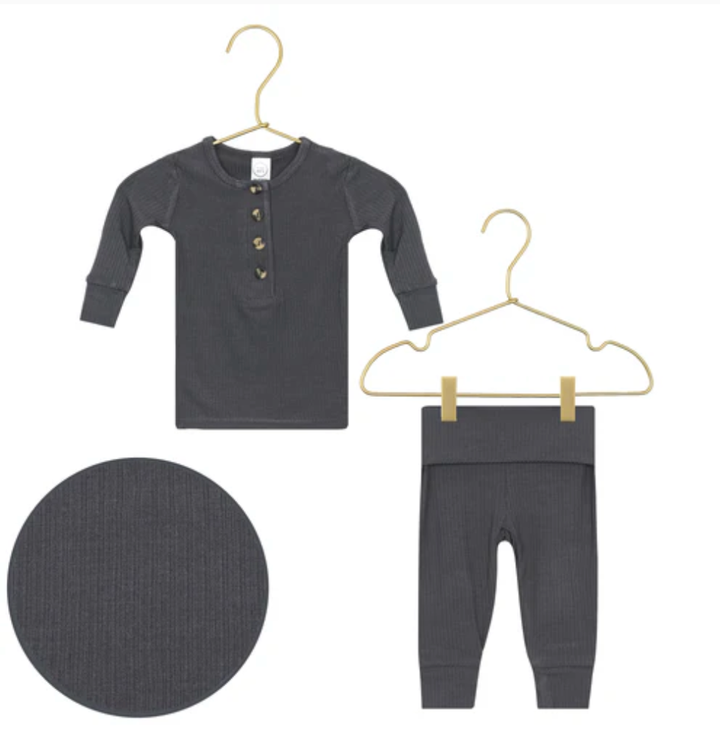 Lou Lou & Co - Infant Hudson Ribbed Top + Bottom Set in Charcoal