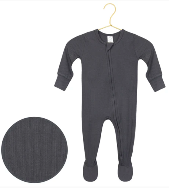 Lou Lou & Co - Hudson Ribbed Zipper Footies in Charcoal