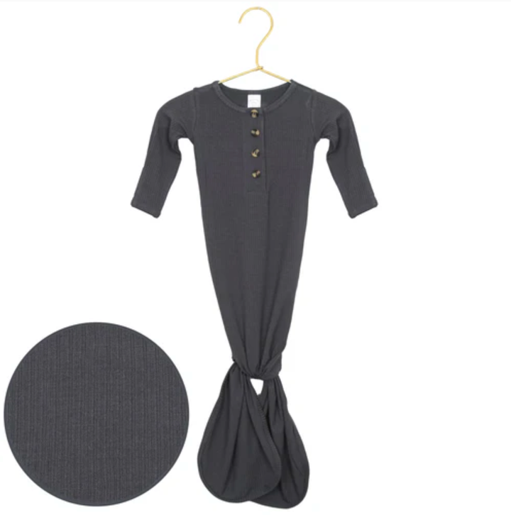 Lou Lou & Co - Infant Hudson Ribbed Knotted Gown in Charcoal