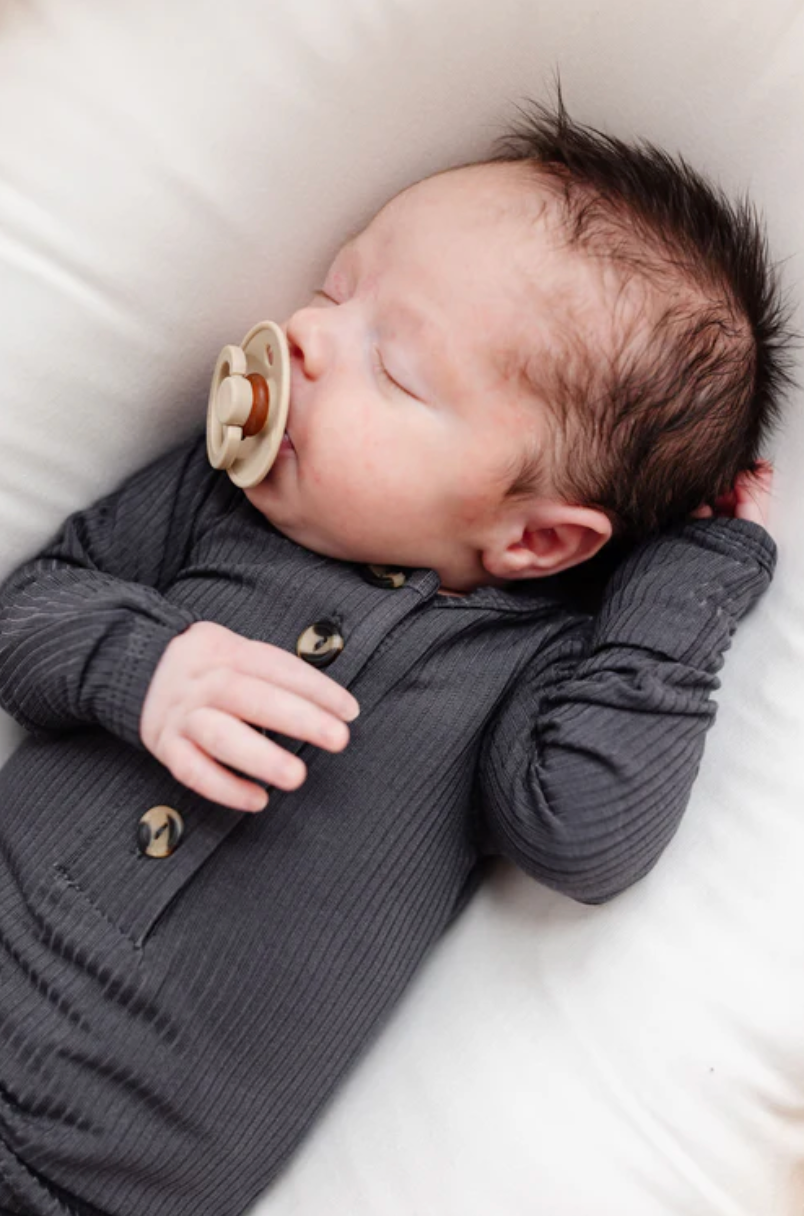 Lou Lou & Co - Infant Hudson Ribbed Knotted Gown in Charcoal