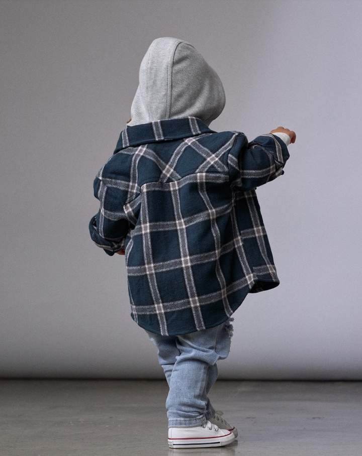 Little Bipsy - Plaid Hooded Flannel in Night Fall