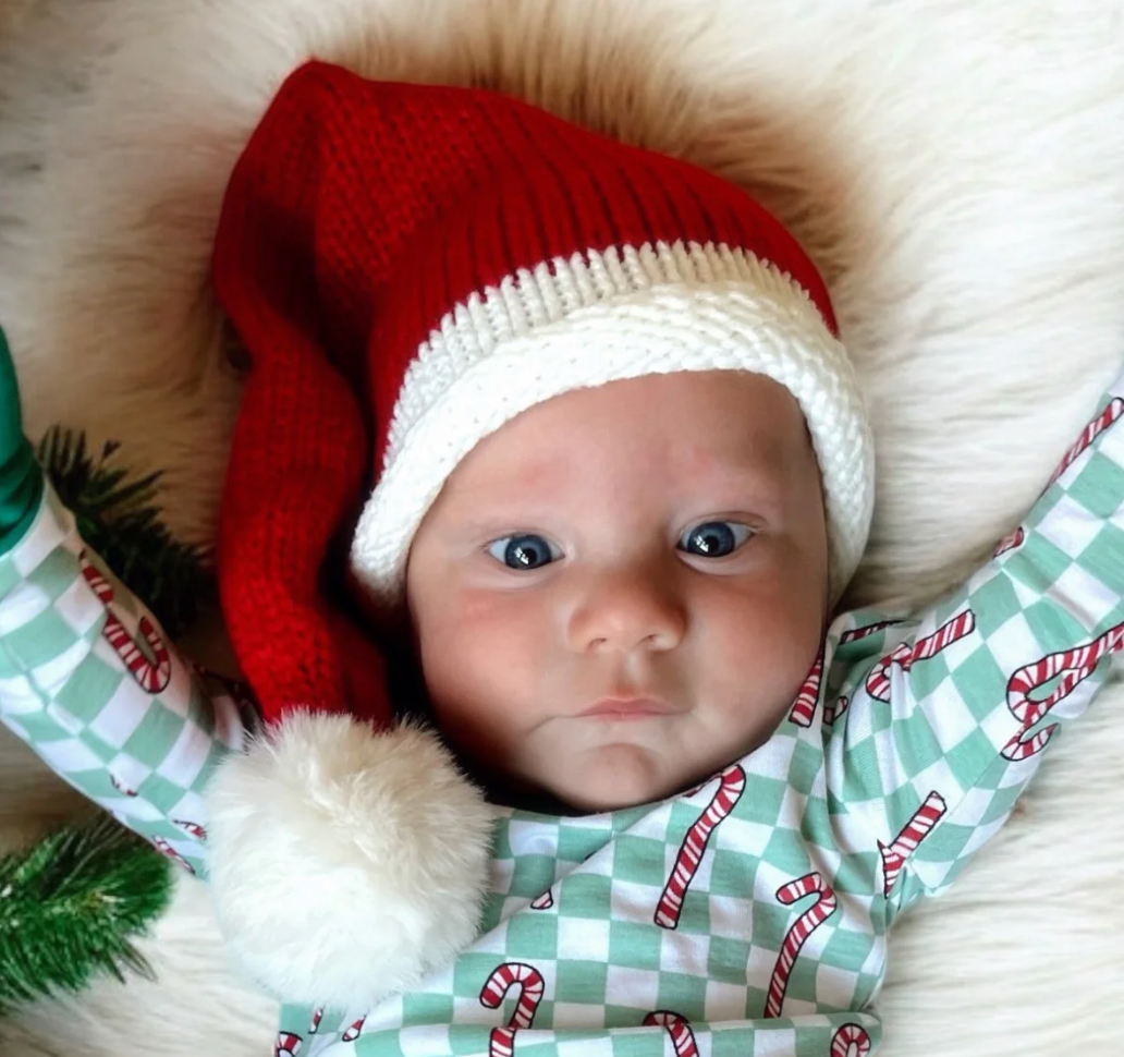 Spearmint LOVE - Baby's Santa Knit Hat in Red