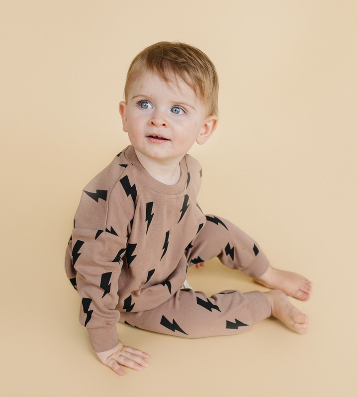 Lucky Panda Kids - Jogger Set in Mocha Bolts