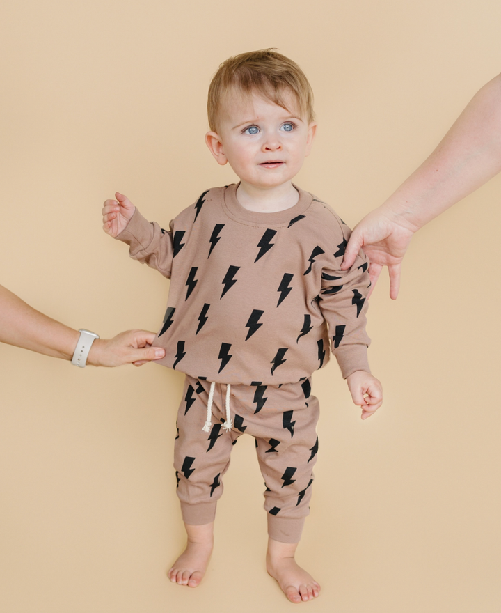 Lucky Panda Kids - Jogger Set in Mocha Bolts