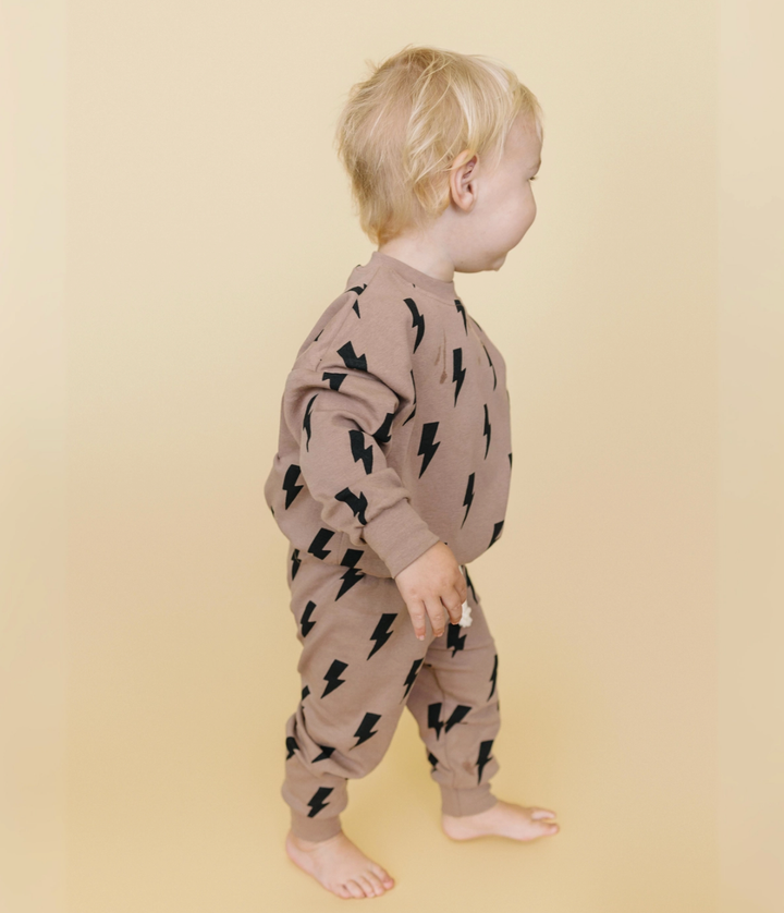 Lucky Panda Kids - Jogger Set in Mocha Bolts