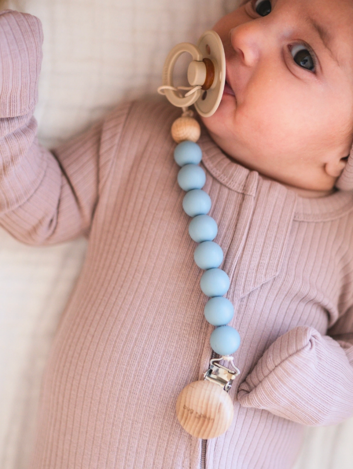 Silicone and Beech Wood Pacifier Clip - 4 colors available