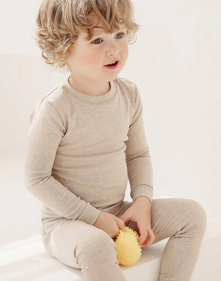 Basic Kids Modal-Mix Pajamas in Heathered Tan