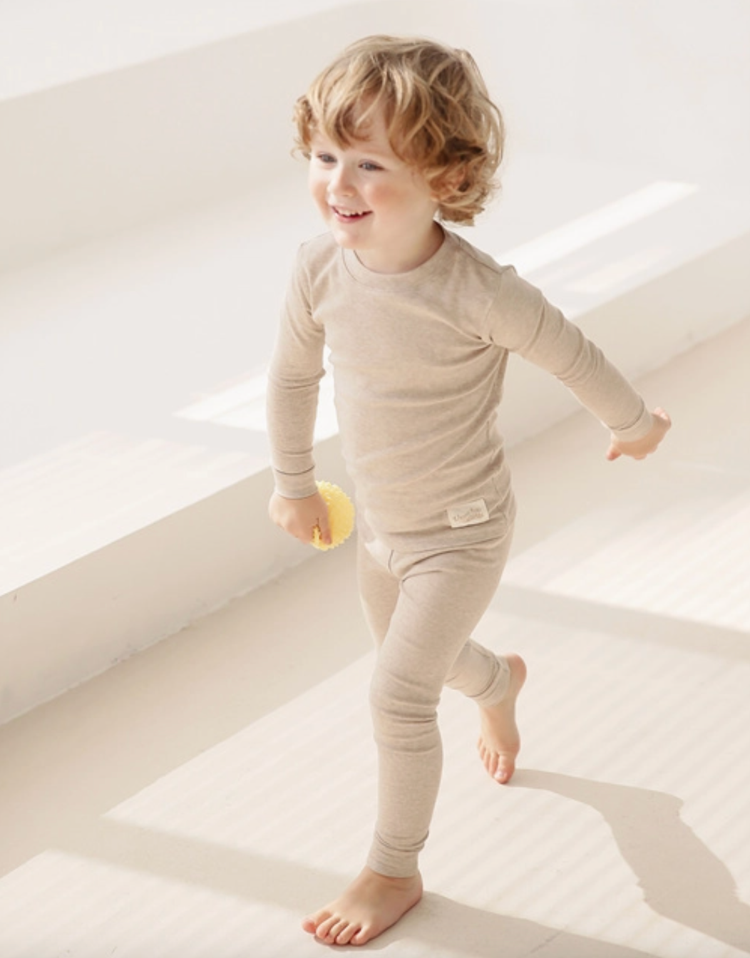 Basic Kids Modal-Mix Pajamas in Heathered Tan