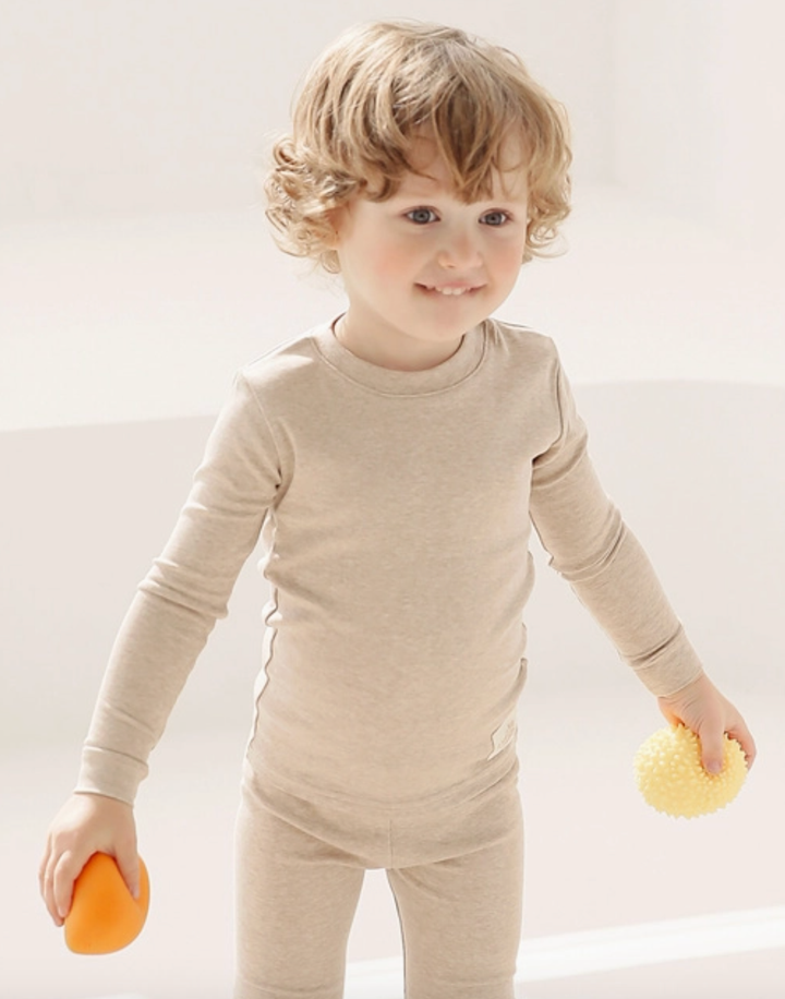 Basic Kids Modal-Mix Pajamas in Heathered Tan