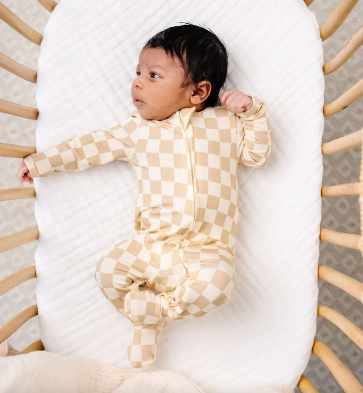 Lou Lou & Co - Austin Zipper Footies in Ivory/Tan Checks