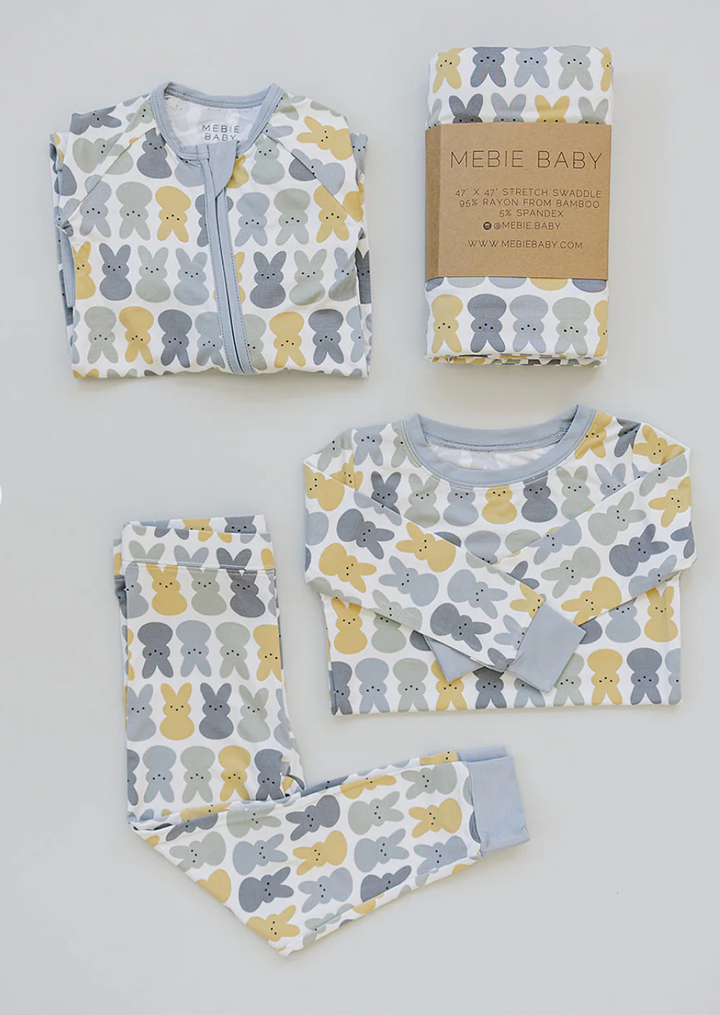 Mebie Baby - Bunny Bamboo Cozy PJ Set in Dusty Blue