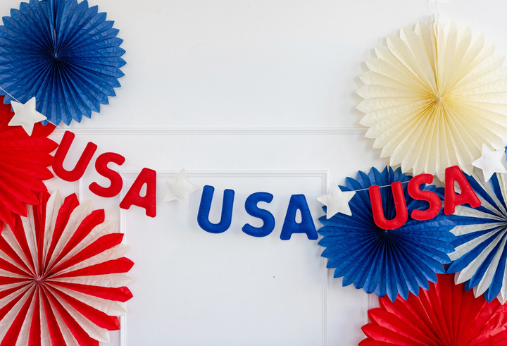 USA Puffy Felt Banner in Red/White/Blue