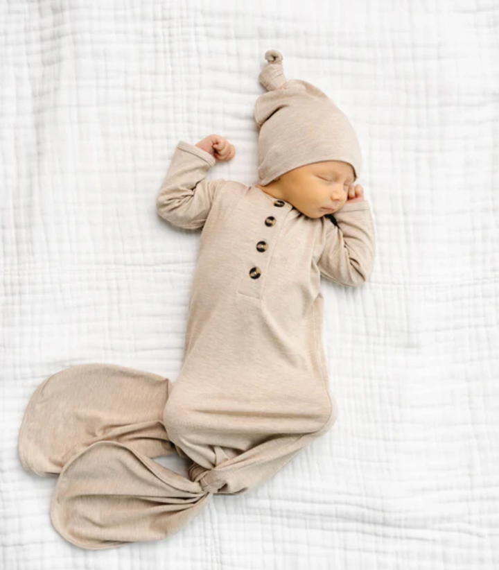 Lou Lou & Co - Infant Ryan Knotted Gown in Heathered Wheat