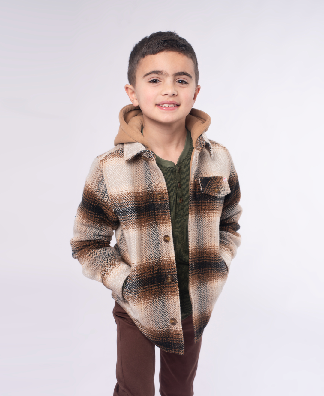 Appaman - Boys Glen Hooded Shirt Jacket in Lumber Plaid