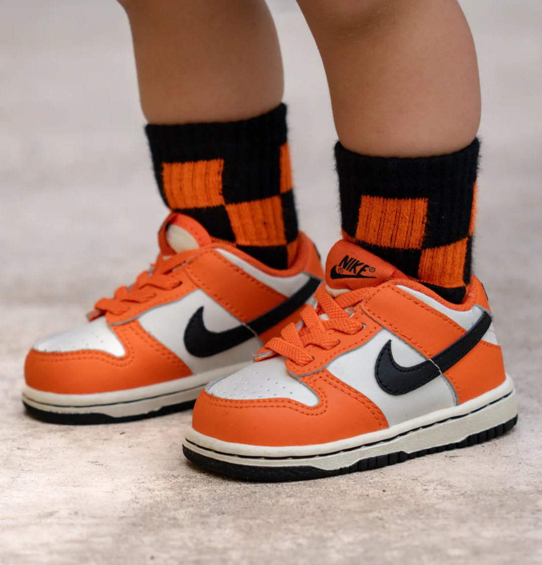 Kickin It Up Socks - All-Over Checks in Black/Orange