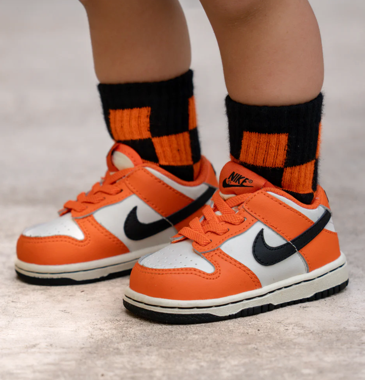 Kickin It Up Socks - All-Over Checks in Black/Orange