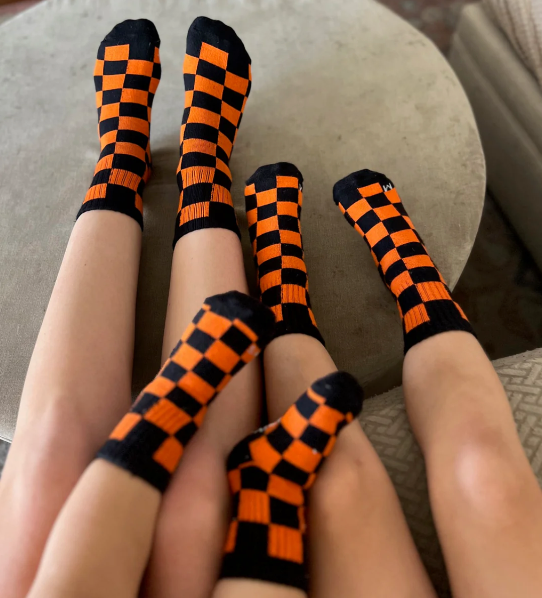 Kickin It Up Socks - All-Over Checks in Black/Orange