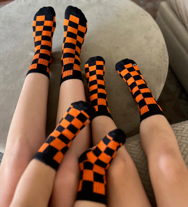 Kickin It Up Socks - All-Over Checks in Black/Orange