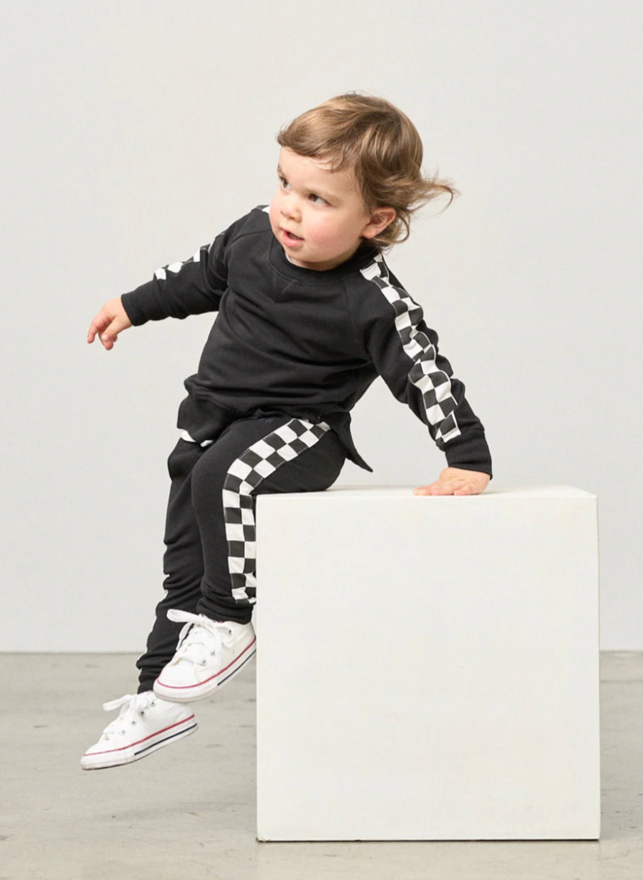 Little Bipsy - Stripe Checkered Joggers in Black