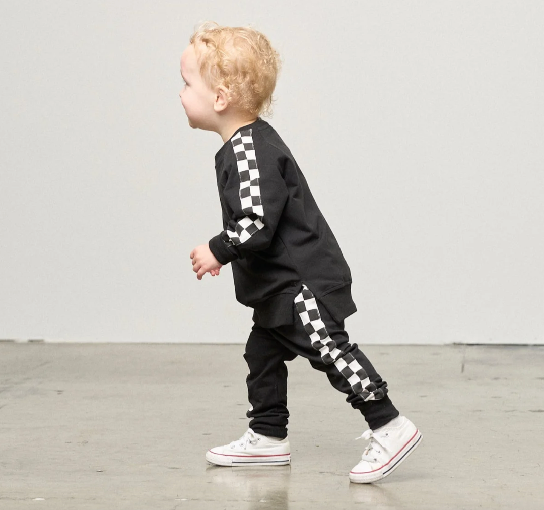 Little Bipsy - Stripe Checkered Joggers in Black