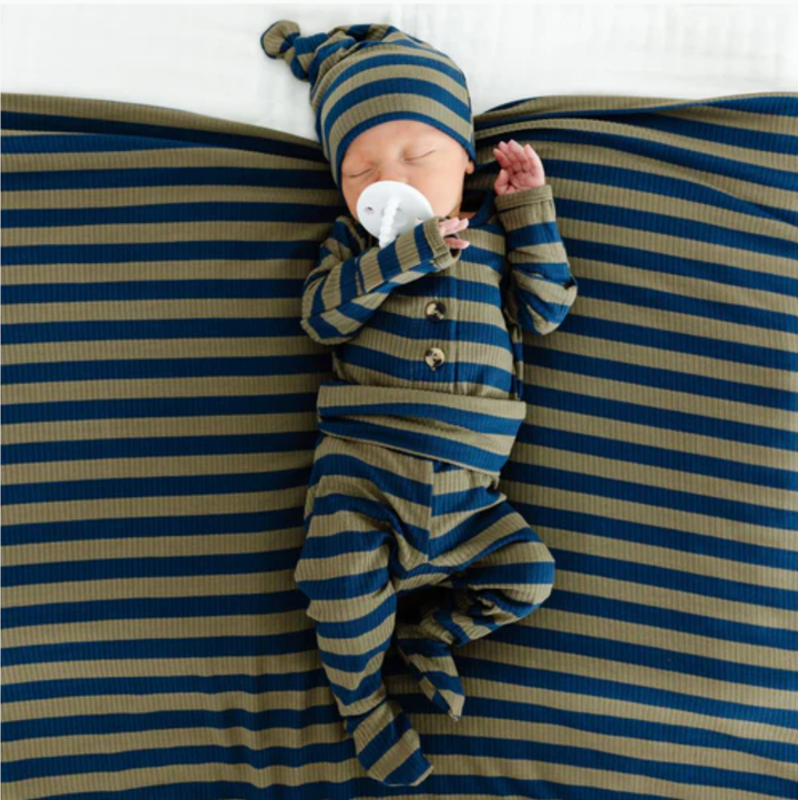 Lou Lou & Co - Rome Swaddle Blanket in Navy/Green Stripes