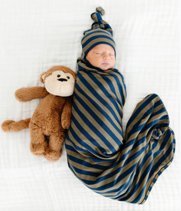 Lou Lou & Co - Rome Swaddle Blanket in Navy/Green Stripes