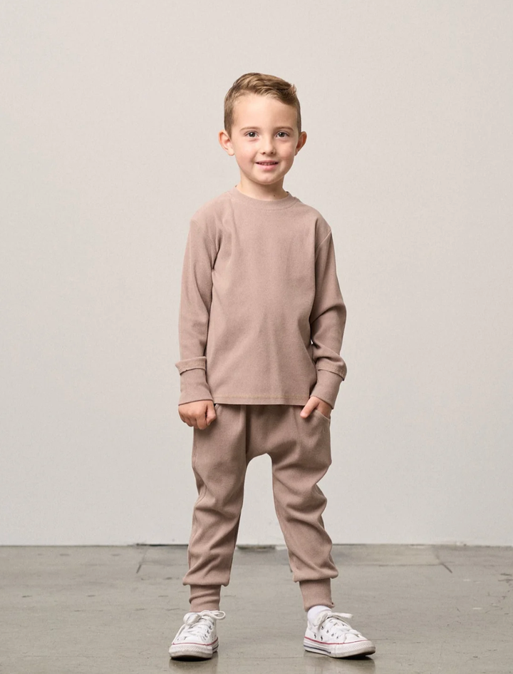 Little Bipsy - Long Sleeve Ribbed Tee in Mushroom