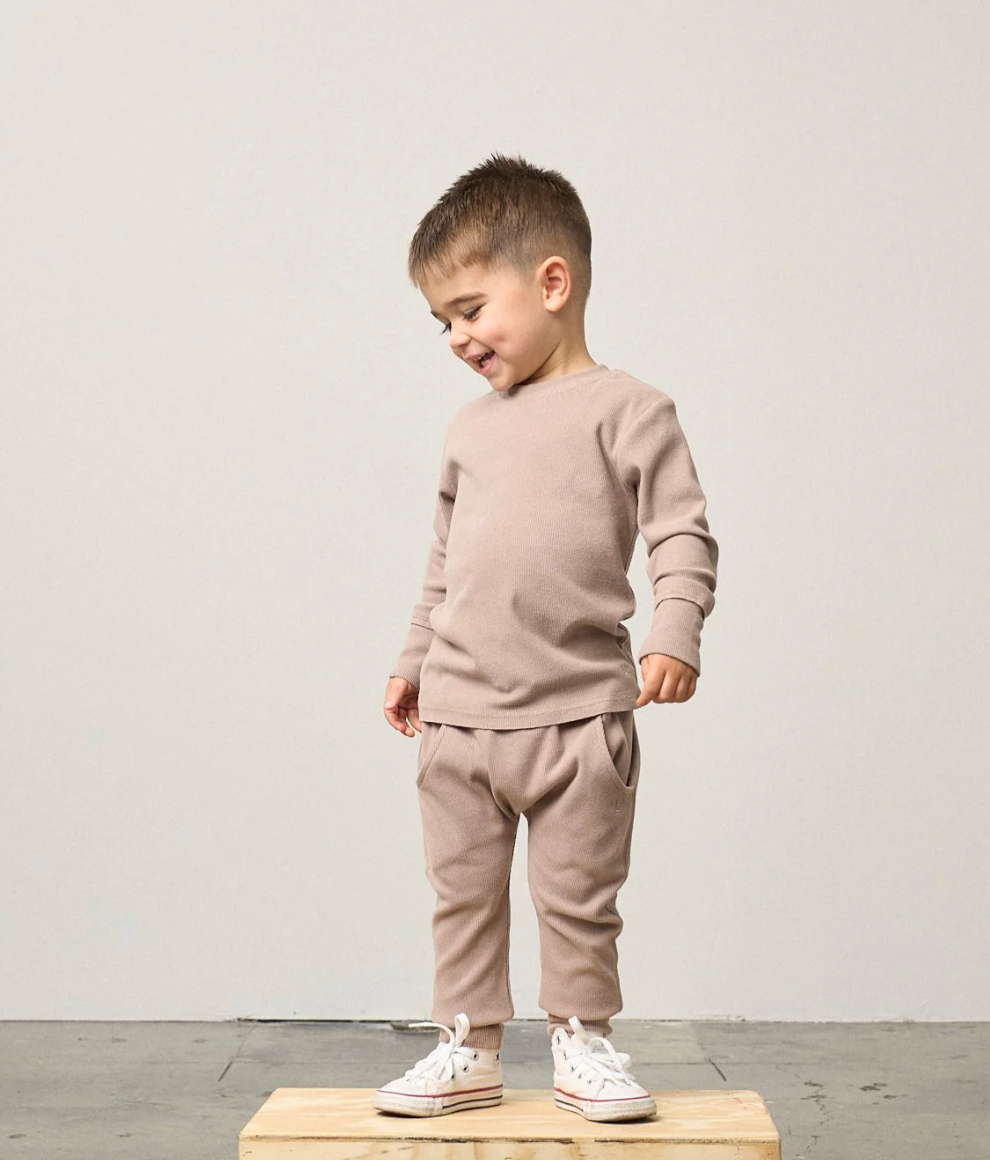 Little Bipsy - Long Sleeve Ribbed Tee in Mushroom