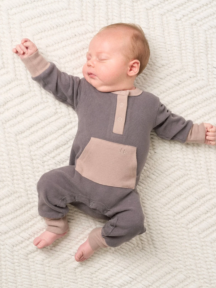 Little Bipsy - Colorblock Ribbed Romper in Graphic/Mushroom