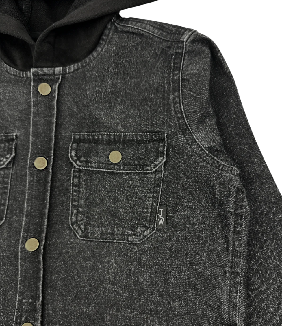 Tiny Whales - Coastline Hooded Shacket in Black Denim