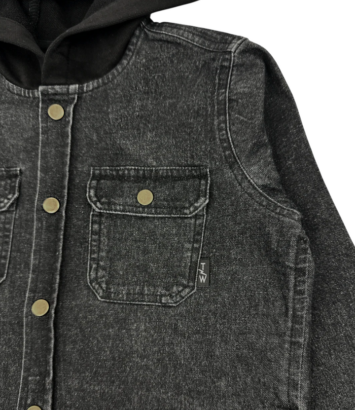 Tiny Whales - Coastline Hooded Shacket in Black Denim