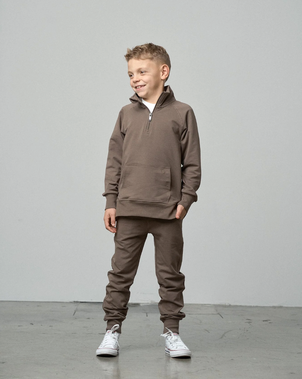 Little Bipsy - Quarter Zip Pullover in Cocoa