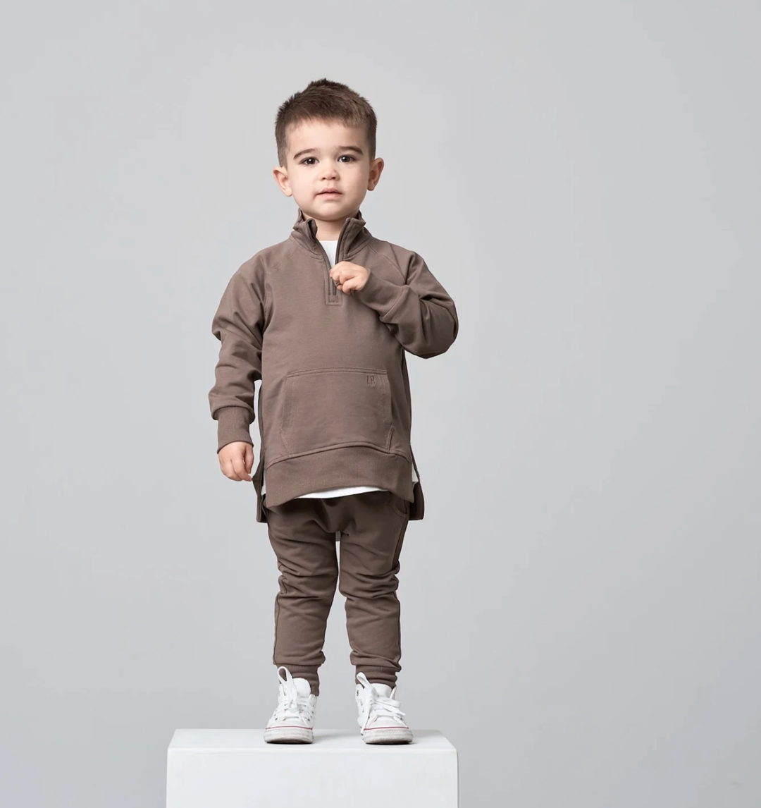 Little Bipsy - Quarter Zip Pullover in Cocoa