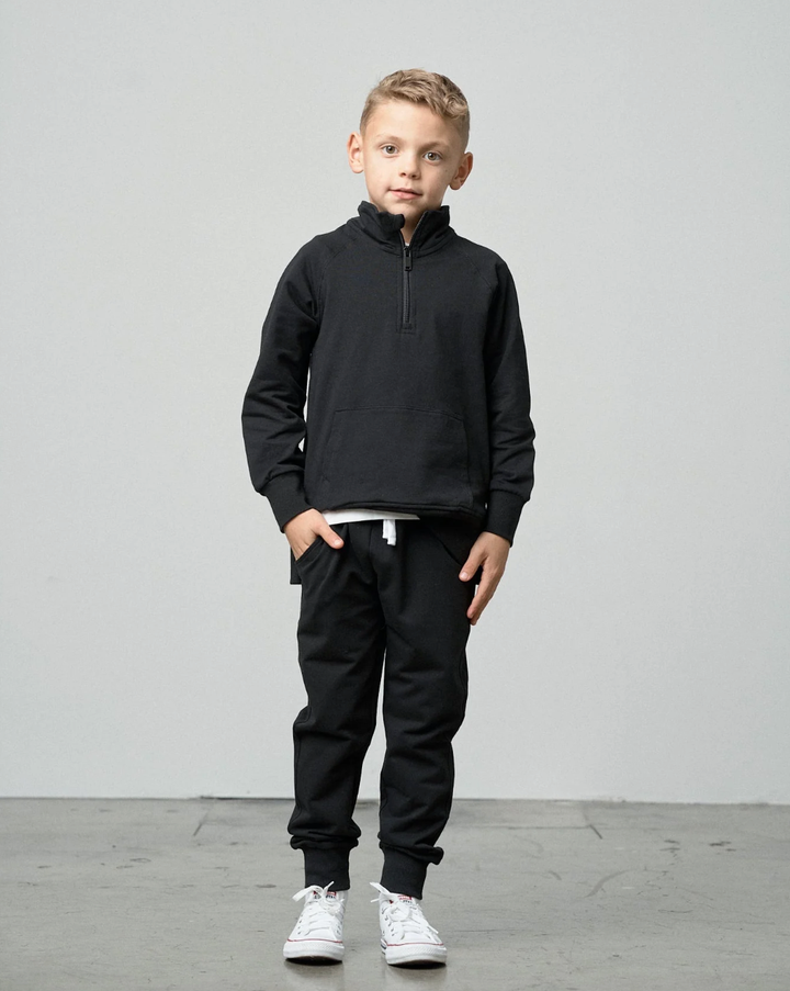 Little Bipsy - Quarter Zip Pullover in Black