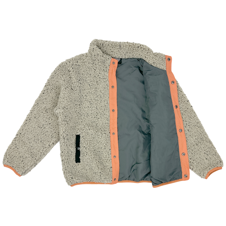 Boys textured sherpa jacket with orange contrast and grey lining