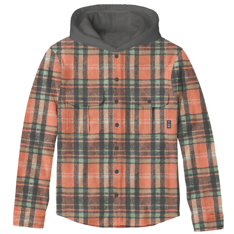 Tiny Whales - Coastline Hooded Shacket in Coral/Turquoise/Black