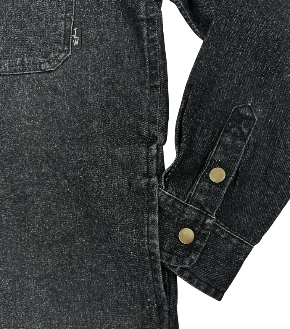 Tiny Whales Coastline boys black denim jacket detail