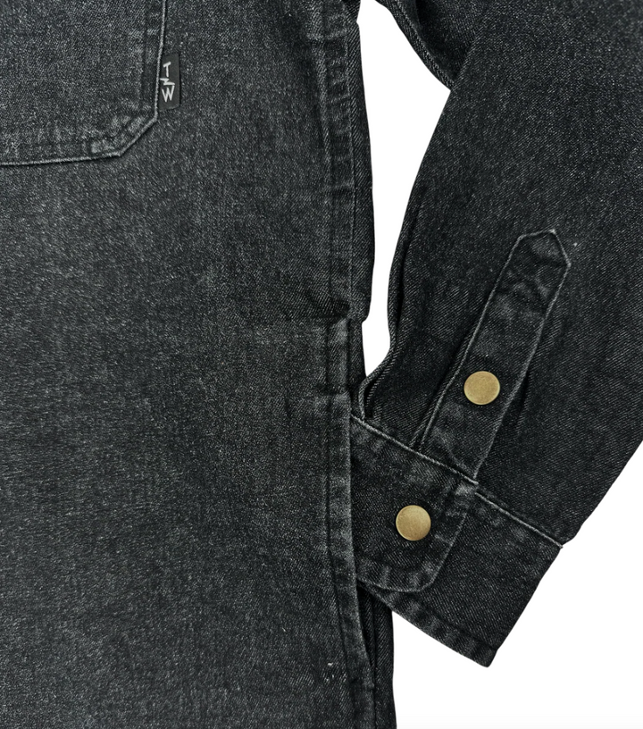 Tiny Whales Coastline boys black denim jacket detail