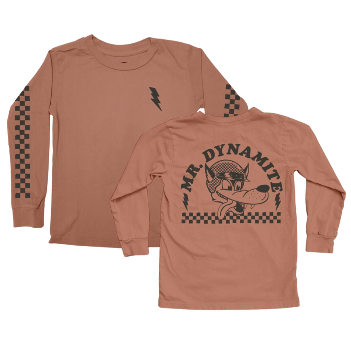 Tiny Whales Mr. Dynomite long sleeve tee in brick