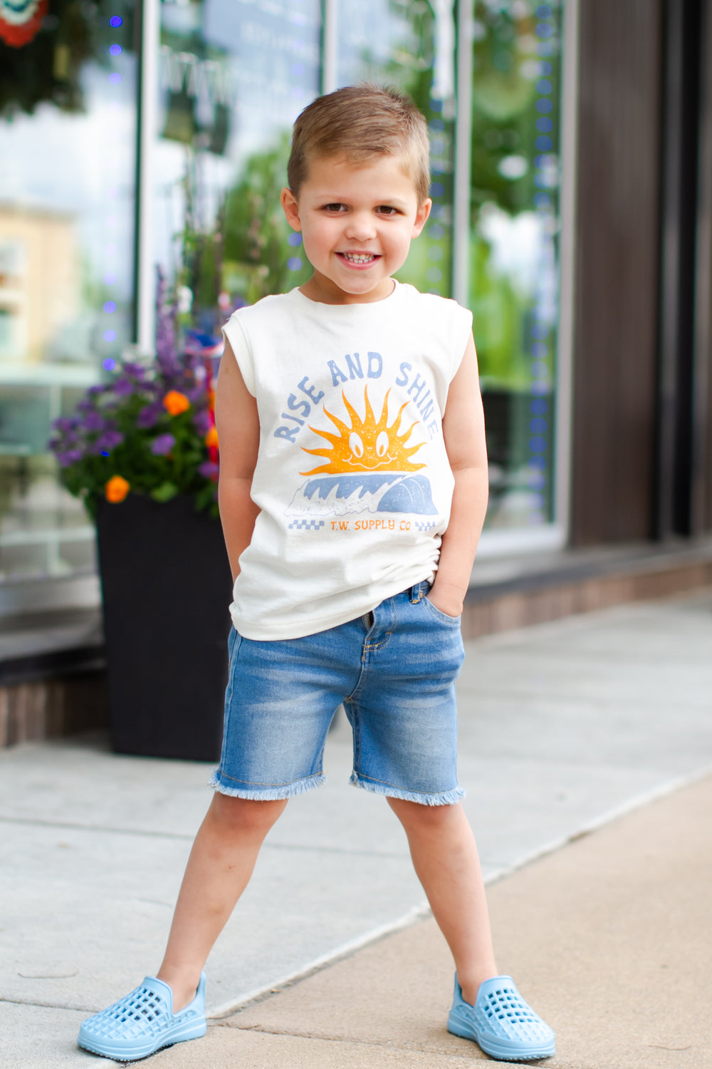 Tiny Whales Rise and Shine boys tank top