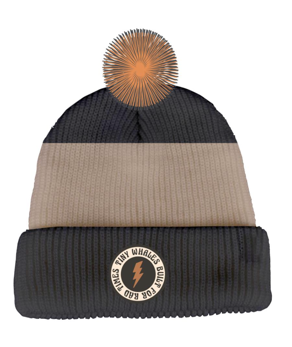 Tiny Whales Tread Lightly Beanie in clay and black