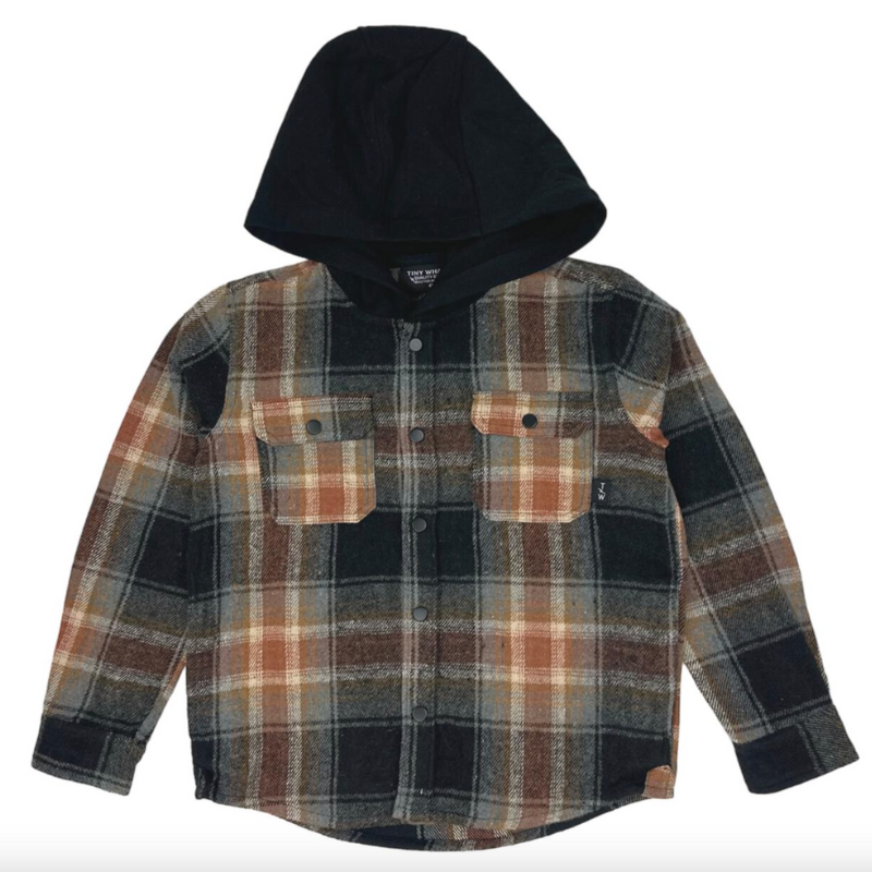 Tiny Whales hooded flannel shirt for boys
