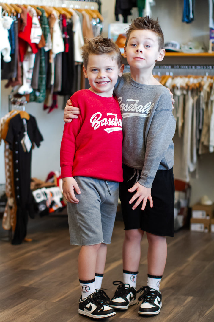 Toddler boys baseball sweatshirt in red grey or blue