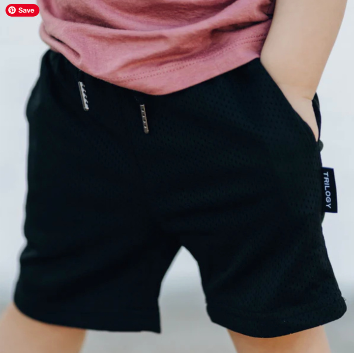 Trilogy Design Co boys black mesh gym shorts