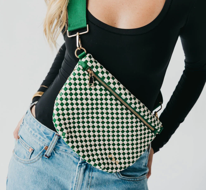Westlyn checkered woven purse emerald
