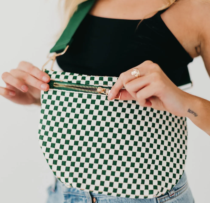 Westlyn checkered woven purse in emerald