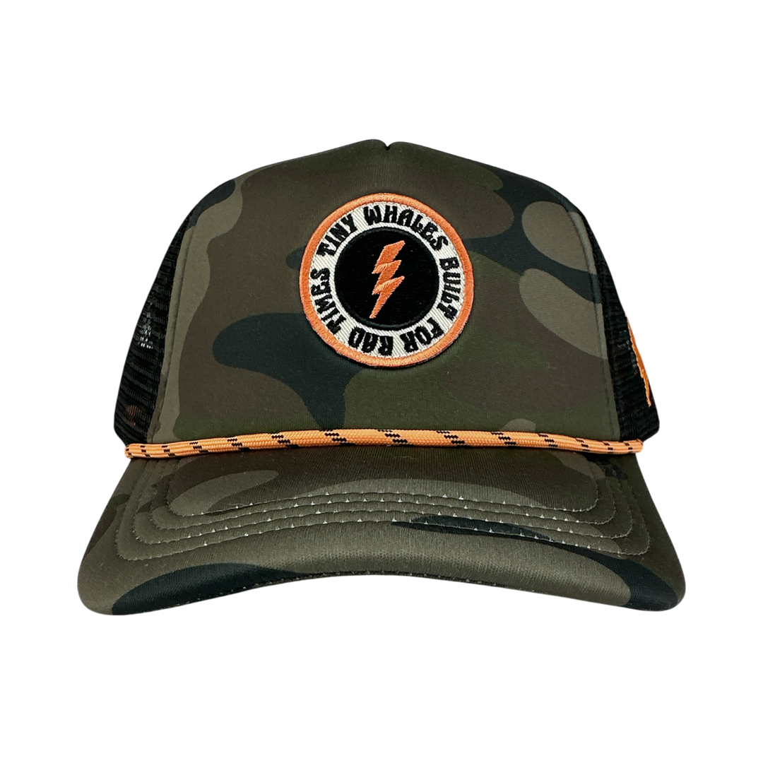 Tiny Whales camo trucker hat