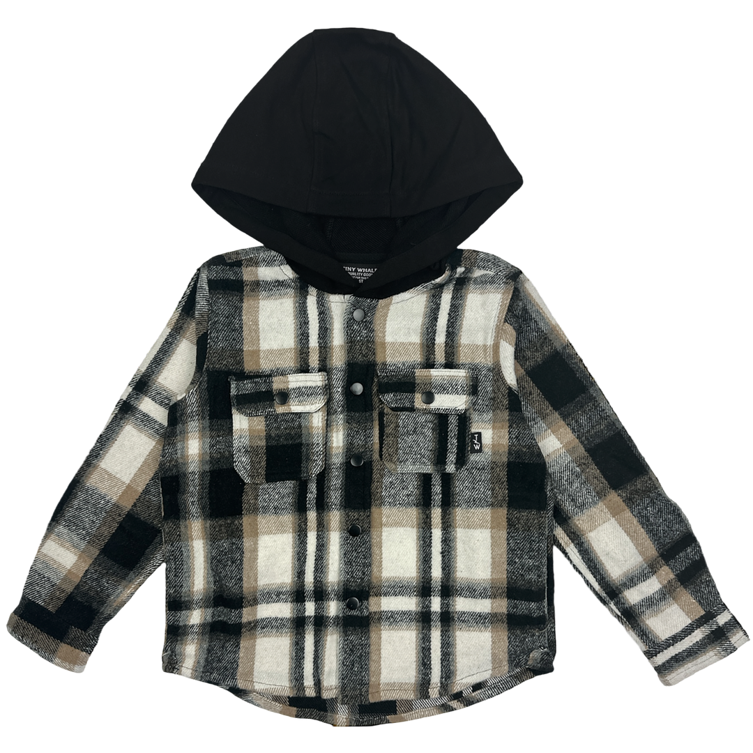 Tiny Whales kids Woodsman plaid hooded flannel shirt