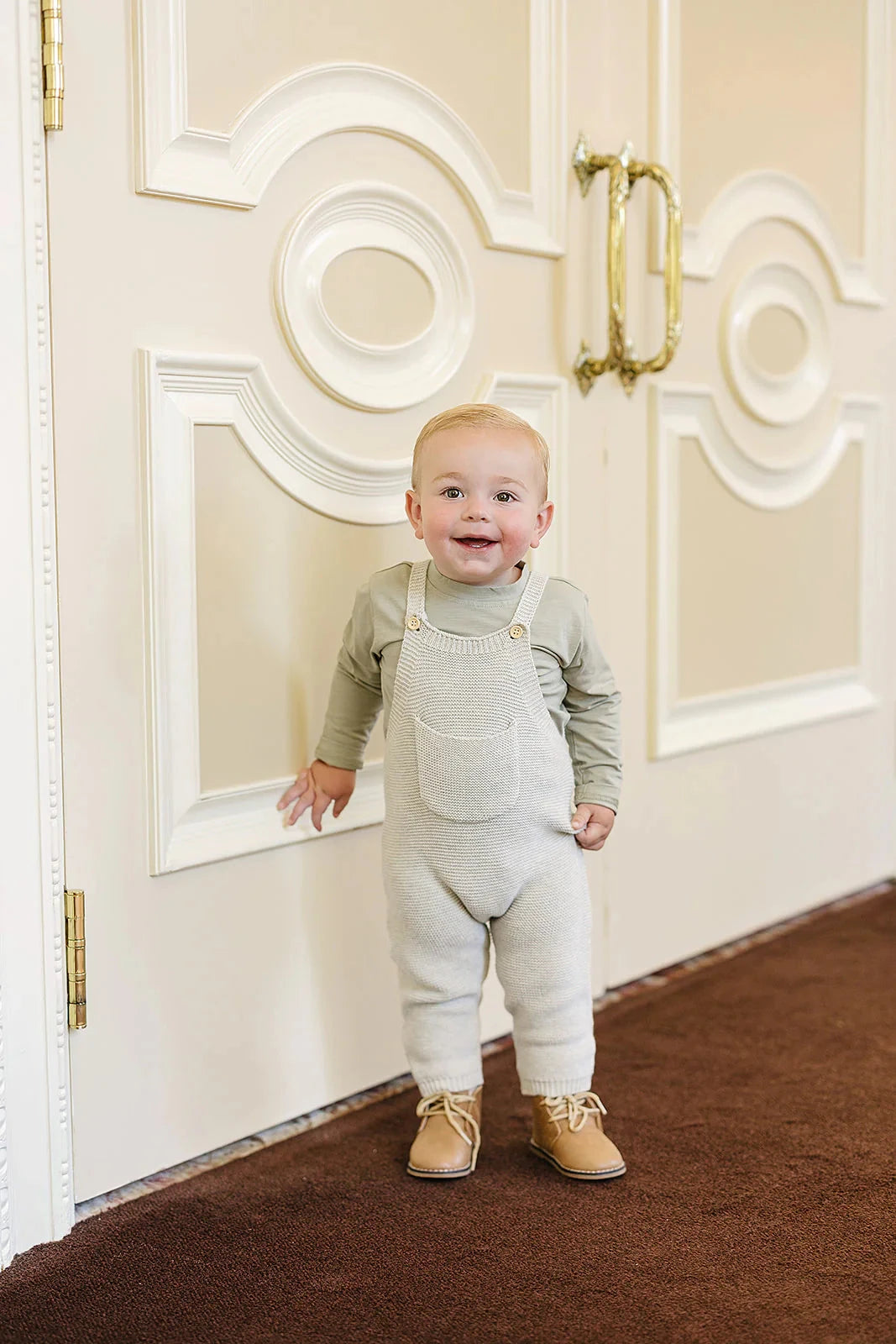 Mebie Baby - Knit Pocket Overalls in Oatmeal